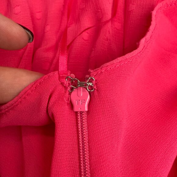 NWT Women's CHELSEA 28 Swiss Dot One-Shoulder Midi Dress "Pink Rouge" |‎ Size M - Picture 8 of 14